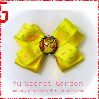 Pokemon ポケモン ( Pikachu ) Anime Cabochon Hair Bows Hair Clip 